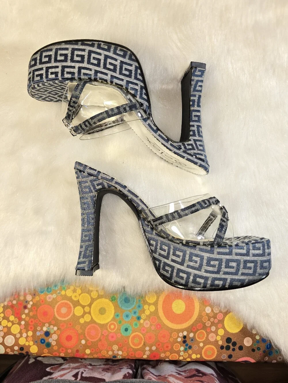 Selex Womens Navy & Siver Platform Mule Slide Sandals